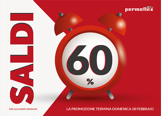 Continua la campagna pubblicitaria di Permaflex con la promozione “Saldi al 60%” valida dal 1 al 28 febbraio.